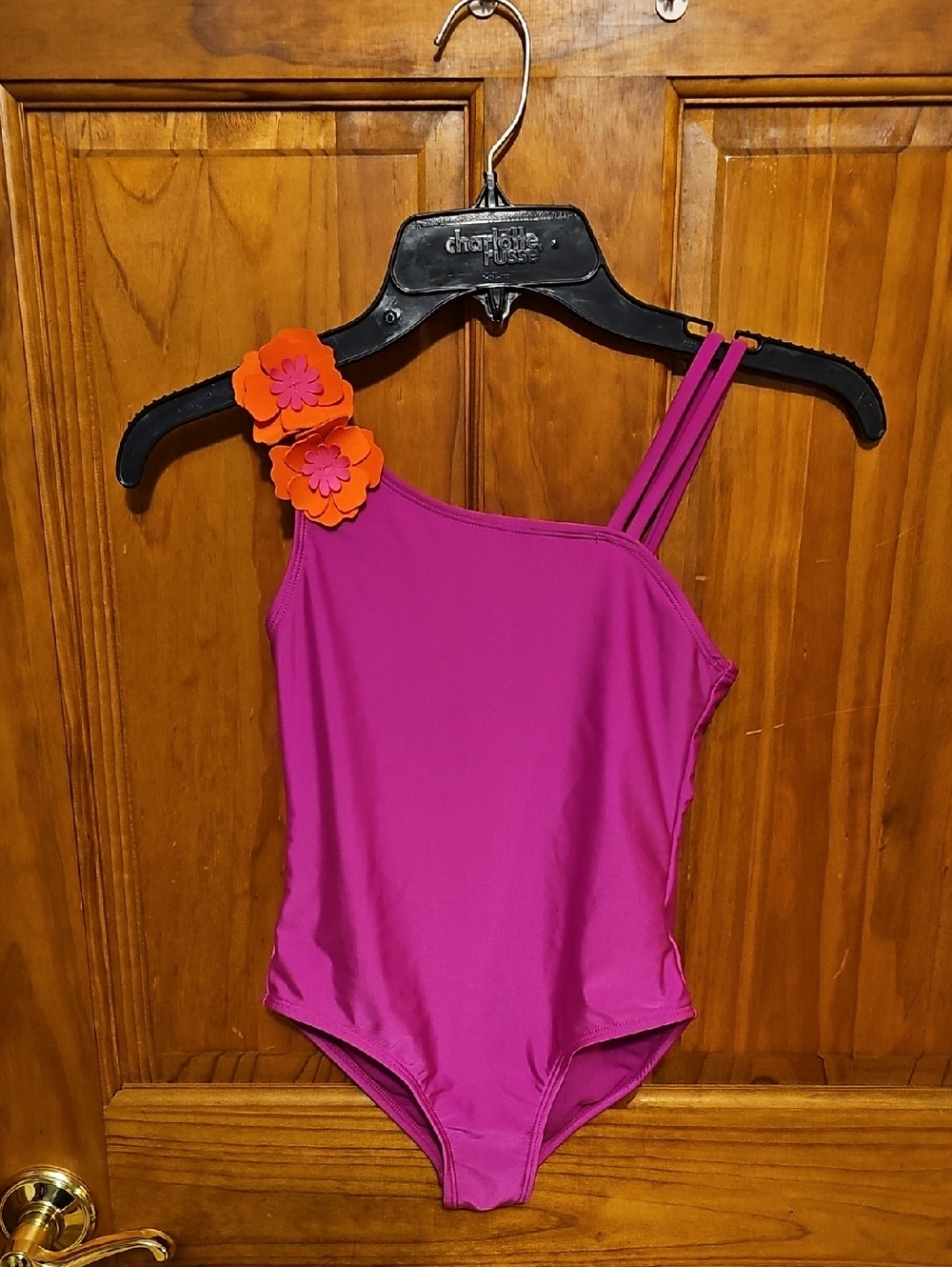 wonder nation Pink One-Shoulder Floral Accent Girls Swimsuit
